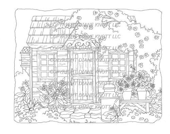 Garden Shed 4 Coloring Page &amp; Embroidery Design Download by