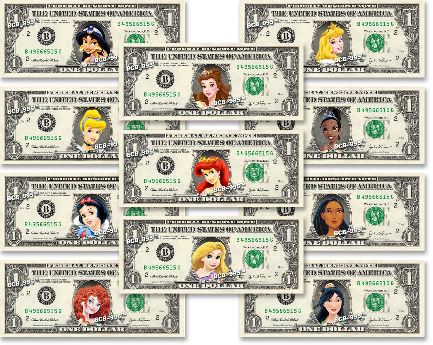 DISNEY PRINCESSES Real Dollar Bill Disney Princess Cash