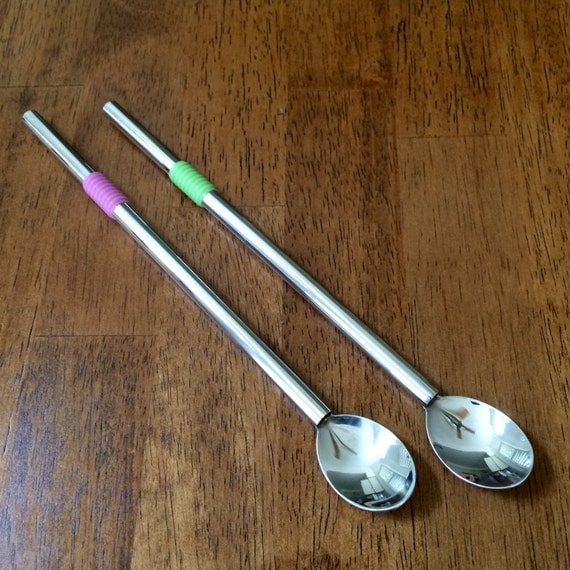 2 Stainless Steel Spoon Straws with Silicone grip