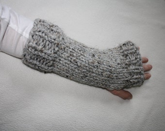 Knit Fingerless Gloves, Knit Arm Warmers, Chunky Knit Fingerless Gloves, Knit Hand Warmers, Riverside Gloves - Grey Marble