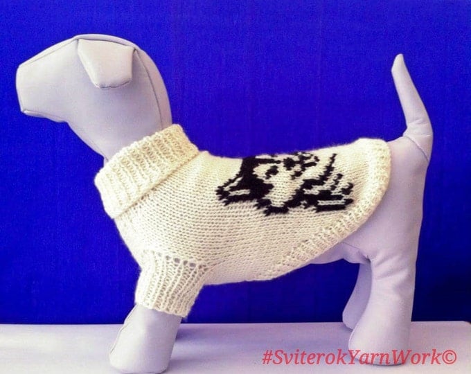 Winter Warm Sweater With Husky Pattern For Small Dog. Handmade Knit Clothes For Pets. Dress For Pet. Sweater For Pet. Dog Clothing. Size M