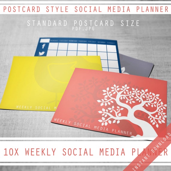 Items similar to 10x Weekly, SOCIAL MEDIA PLANNER - Postcard Style ...