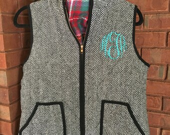Herringbone Black and White Monogrammed Vest
