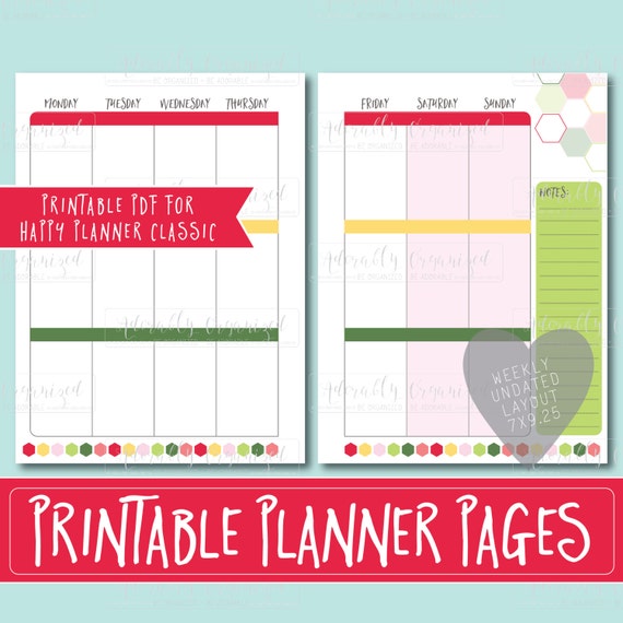 Happy Planner PRINTABLE Weekly Planner Refills / Inserts 7 x