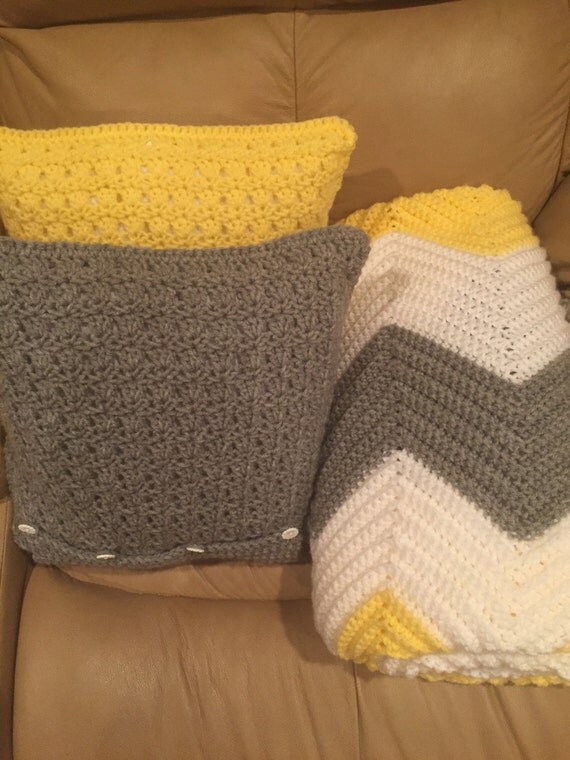 Crochet Chevron Blanket/Throw and Pillows by Dinaslittleboutique