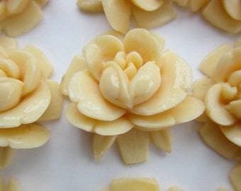 12 Vintage Ivory Carved Lucite Flower Cabochons 16mm