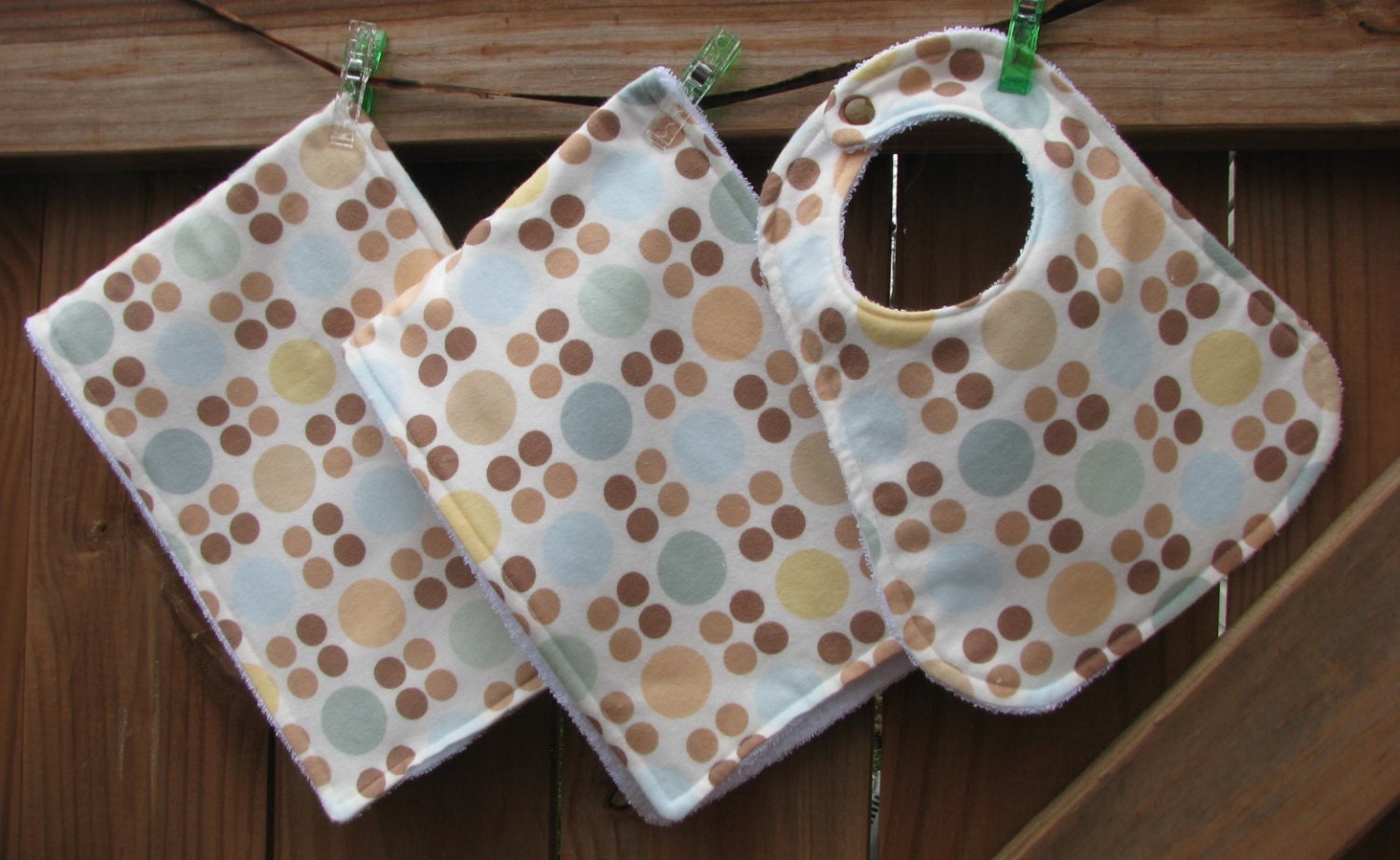 Bib And Burp Cloth Set Baby Boy Circles And Dots Bib And