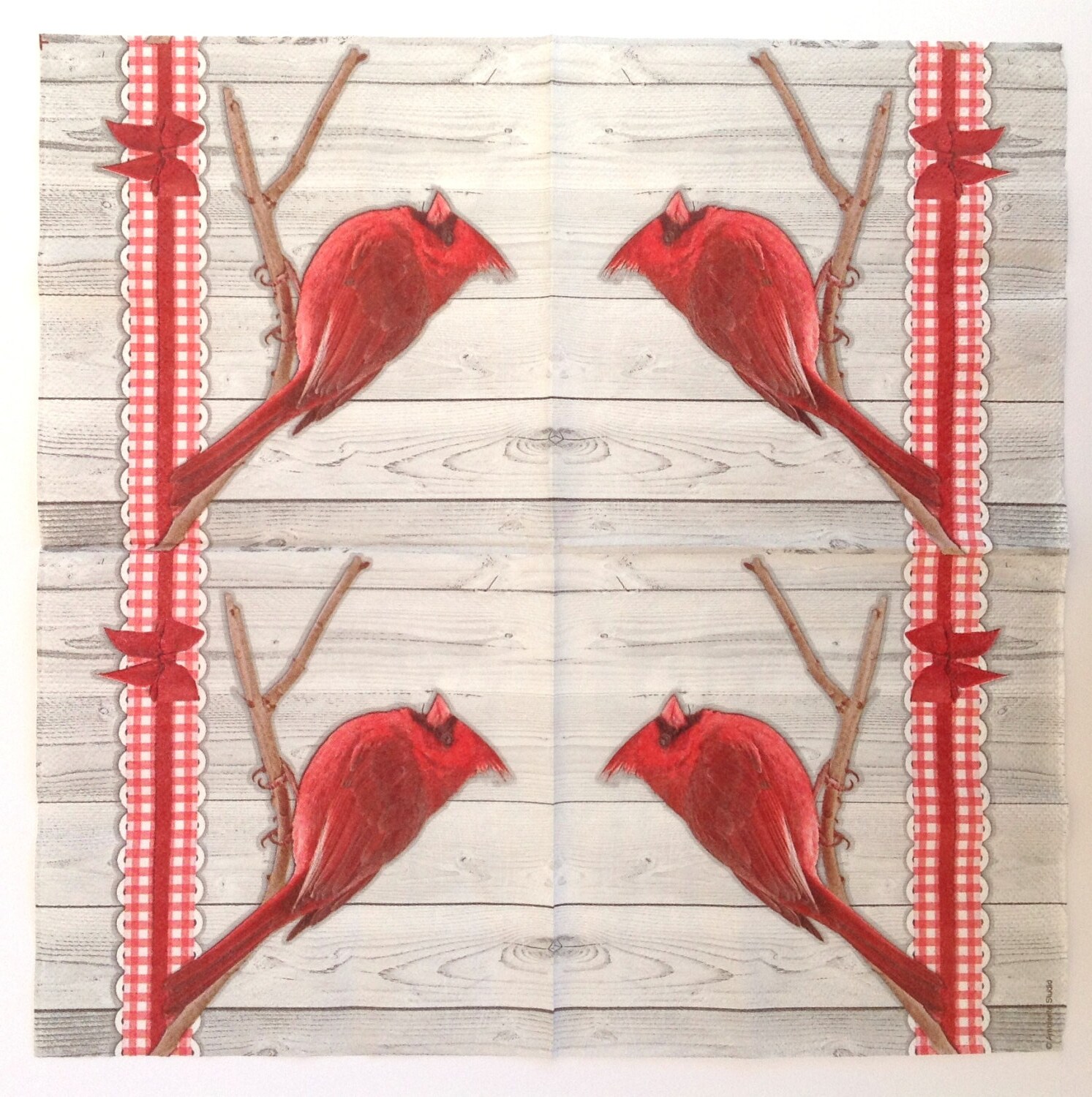 Cardinal decoupage paper napkins, set of 4 red bird serviette, papercrafts supply, collage and