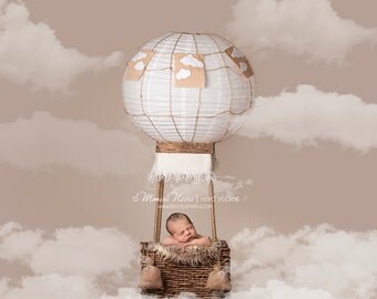 Digital Backdrops/Props (Newborn Hot Air Balloon Prop with Cream, Blue Backgrounds with Clouds) 4 Digital downloads