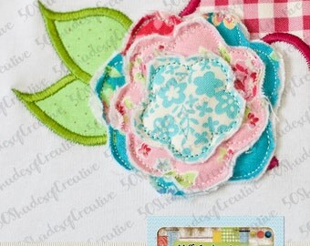 Frayed Flower Add-On Applique Design (does not include applique initial or embroidery font)