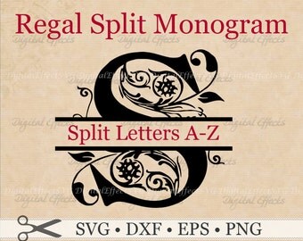 REGAL SPLIT MONOGRAM Svg, Dxf, Eps & Png Files, Regal Split Font Alphabet Digital, Silhouette Studio, Split Monogram Svg, Cut Files, Cricut,