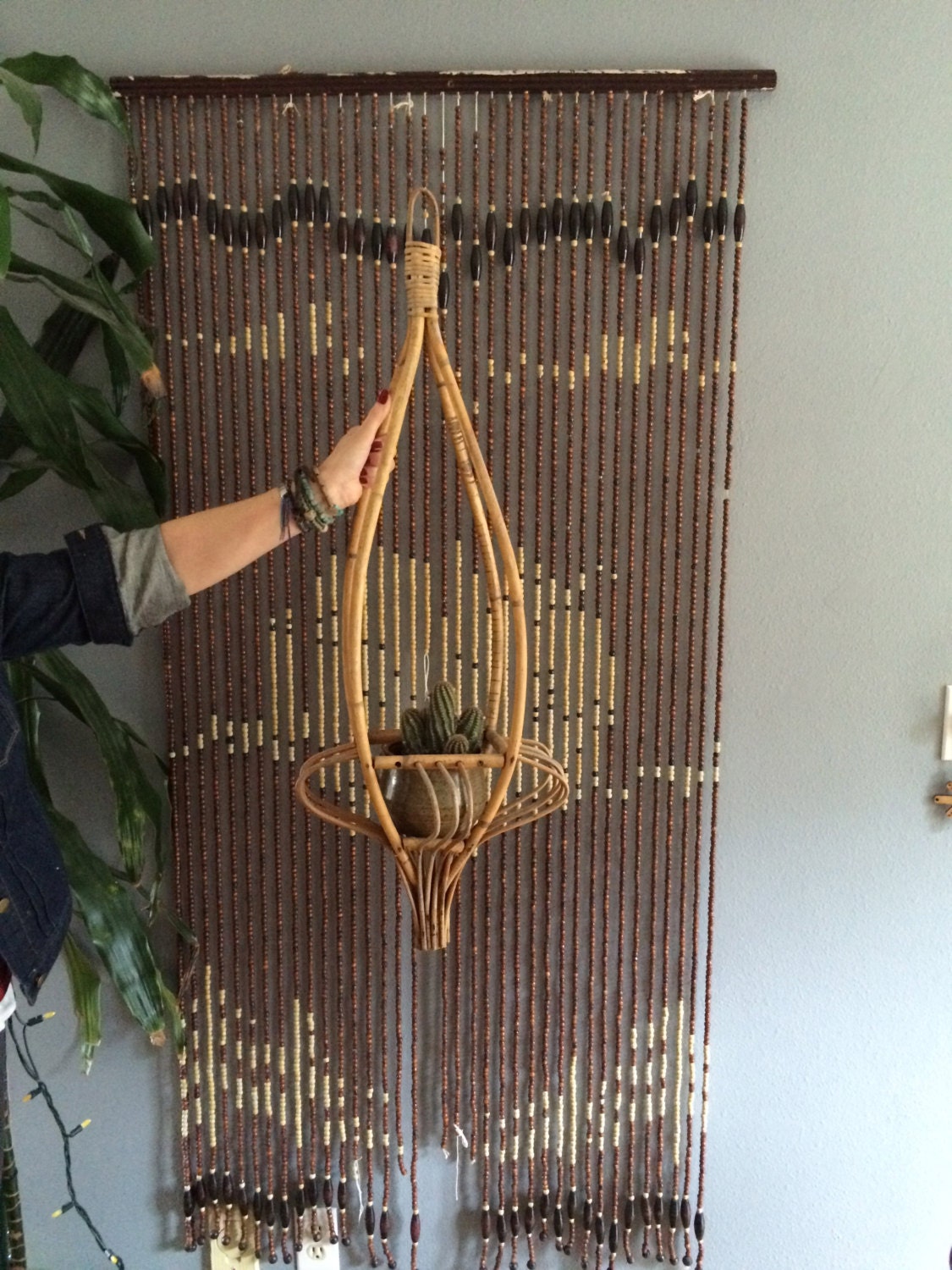 vintage large rare bamboo plant hanger boho style
