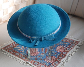 1960s Blue Madeline Felt Wool Hat by Geo W. Bollman & Co Inc