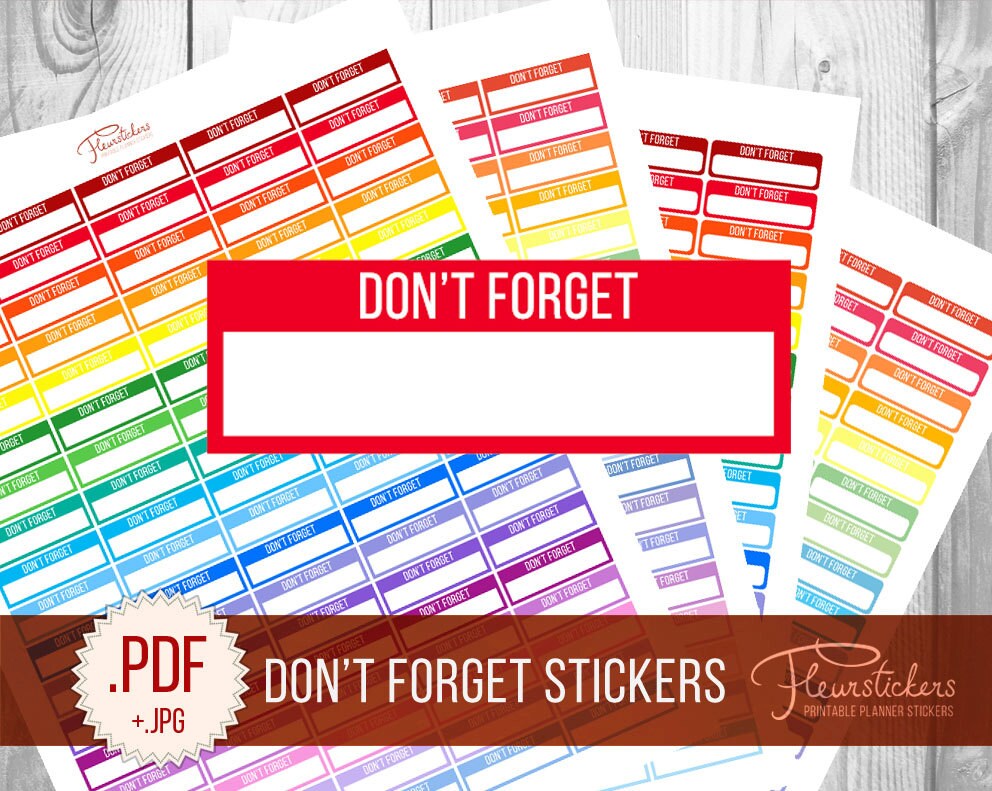 Printable Don't Forget planner stickers for use with Erin