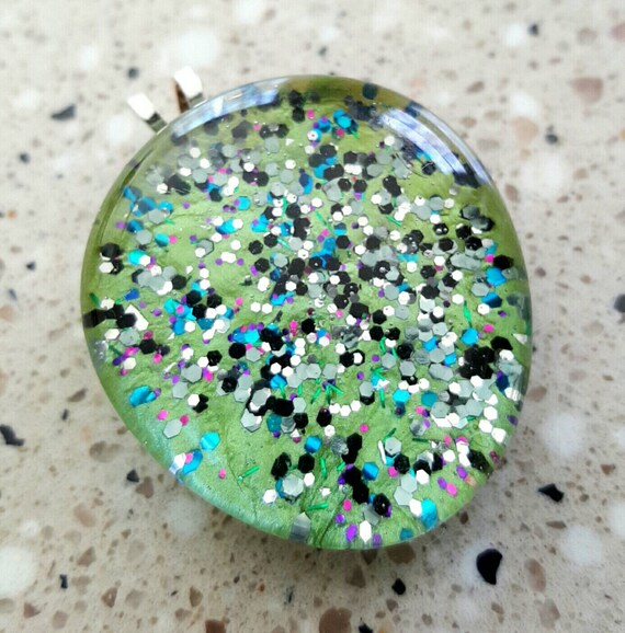 Glitter Galaxy Pendant Green Glass Charm Galaxy by PopRocksBox
