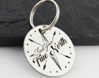 Find Your True North Keychain - Stainless Steel Engraved Compass Key Chain