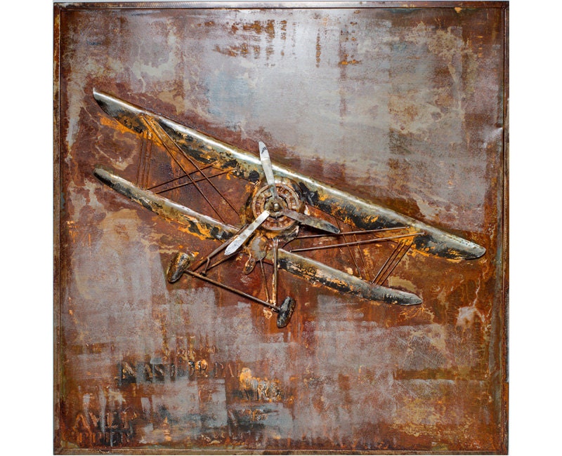 Antique Airplane Metal Wall Art