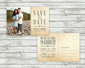Rustic Wedding Save-The-Date Postcard, Vintage Wedding, Save the Date Postcard, Wedding Save the Date - Printable