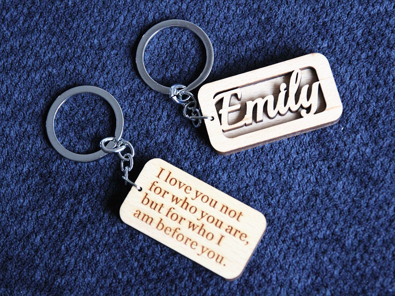 Custom Double Laser Cut Wooden Key Chain Key Fob Rectangle