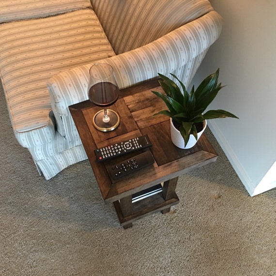 Rustic Accent Pine Table w/ Woodblock Top