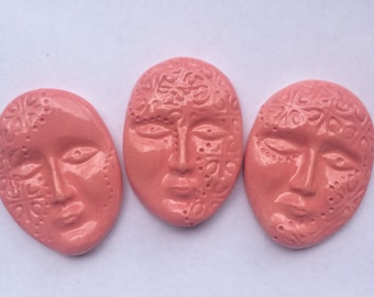 3 Ceramic Pink Face Tiles Can Be Used In Mosaics And Other Mixed Media Projects