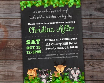 Woodland Baby Shower Invitations | Woodland Creatures Baby Shower | Raccoon | Deer | Squirrel | Skunk | Woodland Animals Baby Shower Invites