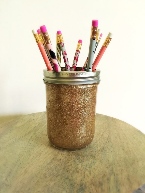 Items similar to Glitter Mason Jar, Pencil Holder, Pen Holder, Make up