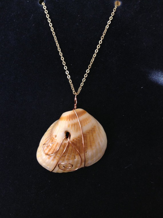 Copper Wire Wrapped Seashell Pendant