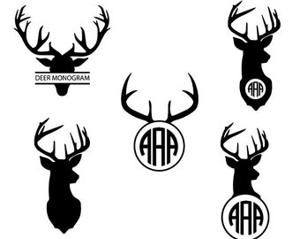 Deer svg - deer monogram clipart - deer head silhouette - antler svg vector file digital download svg, dxf, eps, png