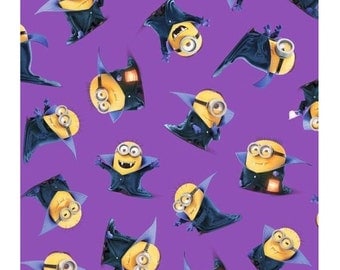Halloween Fabric - Disney Halloween Fabric - Bite Me Halloween Vampire Minions Purple Toss 100% cotton Fabric 44" wide , M30