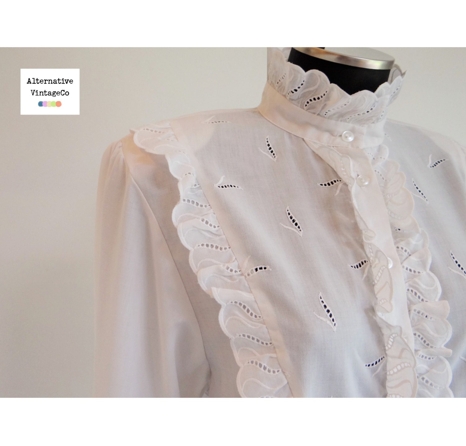 Vintage 1980's White Balloon Sleeve Blouse by AlternativeVintageCo