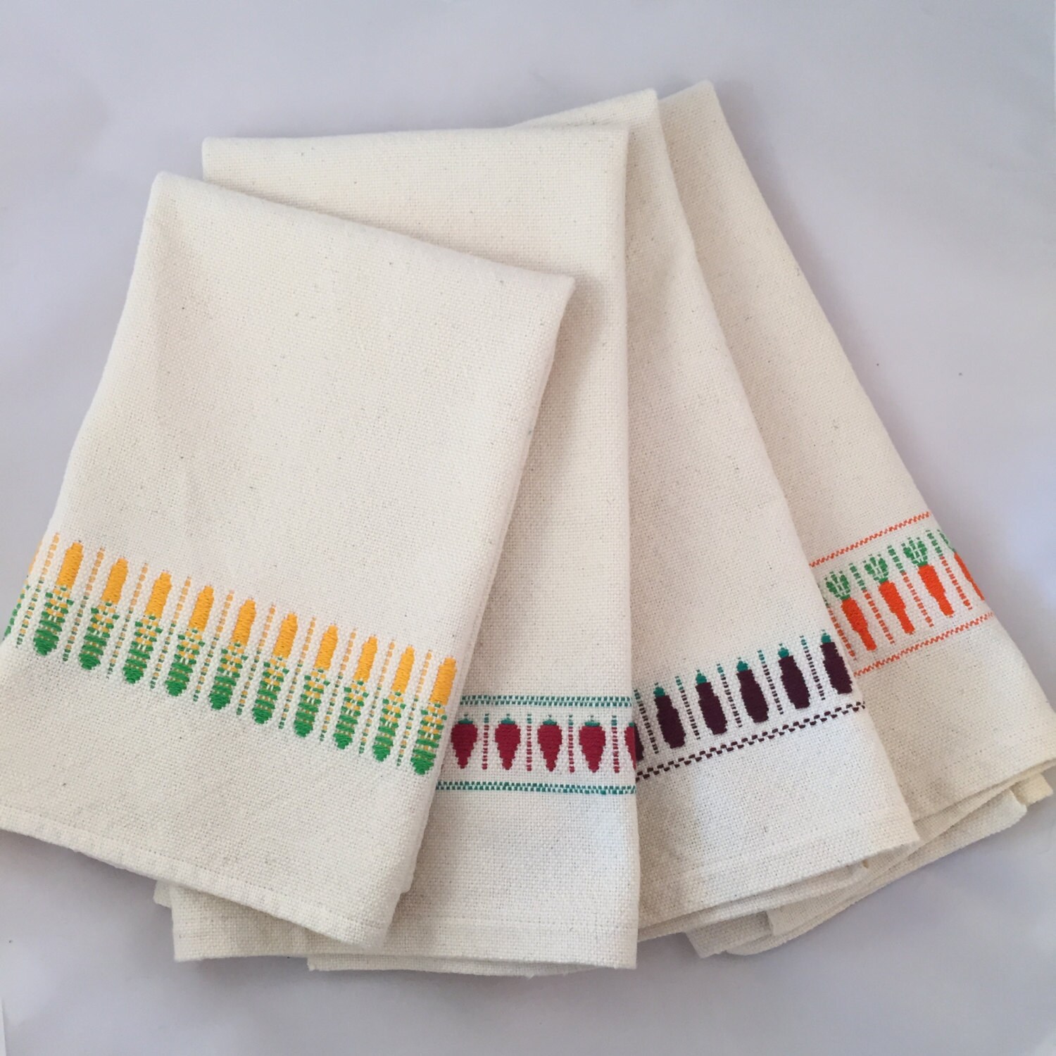 Garden Kitchen Towels. Hand Woven Cotton Dish Towels with