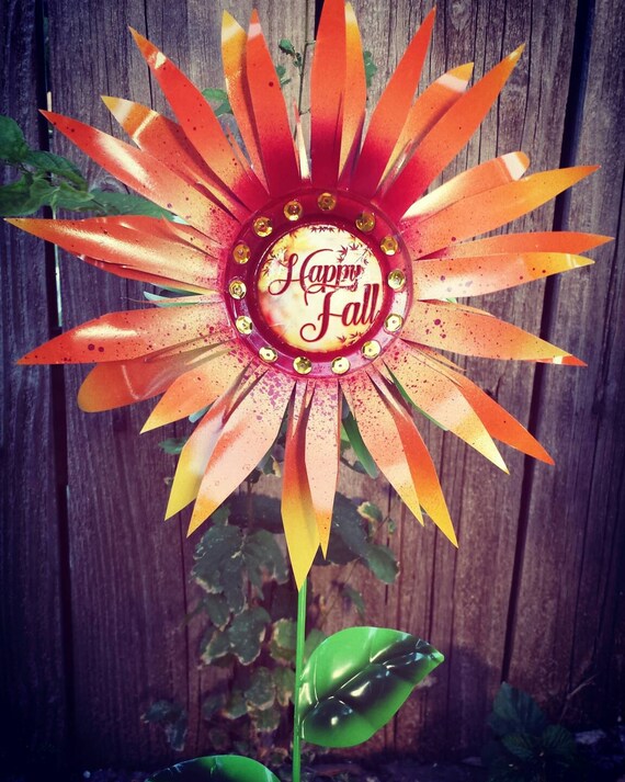 Items similar to Fall Flower Garden Stakes , Autumn Flower Garden Decor