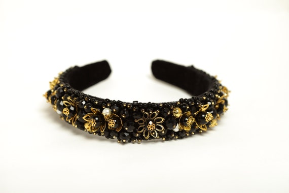 Black and gold beaded headband Baroque headband by GrandBloomStore