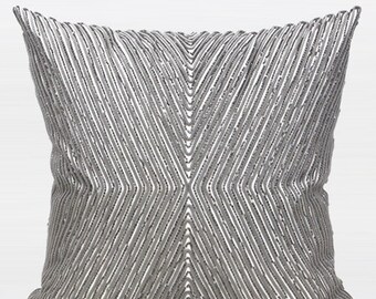 Luxury Gray Handmade X Shape Textured Beaded Pillow Cover 20"X20"