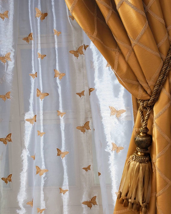 Butterfly embroidered voile sheer curtains for by BHARATUSALTD