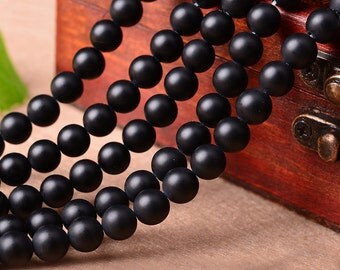 Natural Black Onyx (Matte), Black Onyx Beads, Round Beads, Semi Precious, Gemstone Beads, Agate, 4 6 8 10 12 14 mm, (AB003)