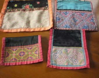 Hmong stitched textile - recycled textile patches - 4 pieces