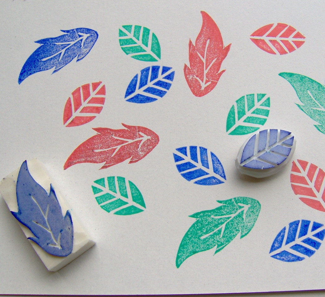 Leaf stamp set of 2 leaf stamps Leaf hand carved rubber