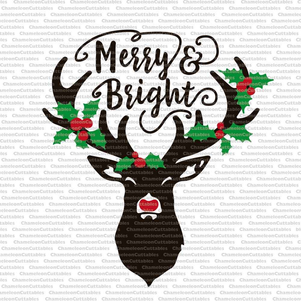 Download merry and bright svg Christmas reindeer deer head