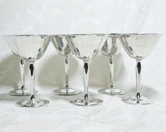 Six Vintage Pilgrim Silver Plate Wine Goblets