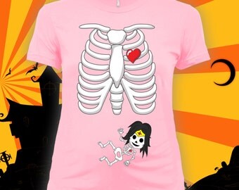 Skeleton baby (wonder woman) maternity halloween shirt,pregnancy announcement shirt,maternity costume,halloween maternity shirt-CCB-241