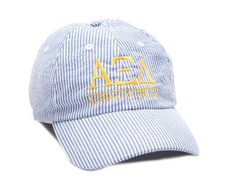 AXID Alpha Xi Delta Sorority Seersucker Line Baseball Hat.