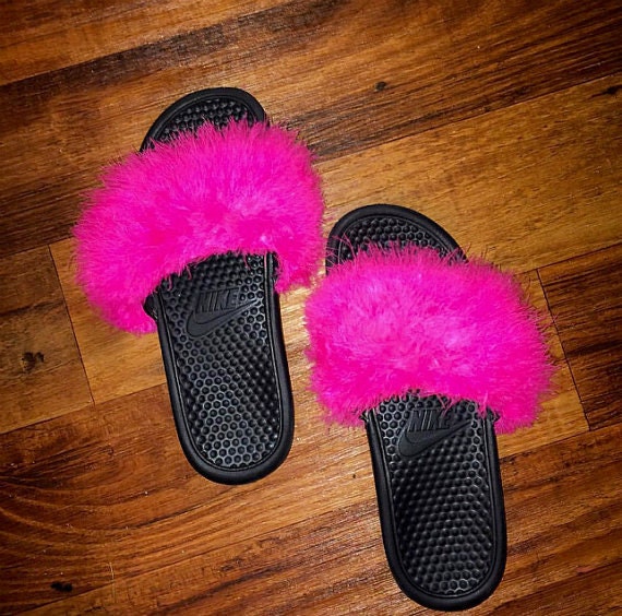 Nike Fluffy Fur Feather Slides by MissMarrymee on Etsy