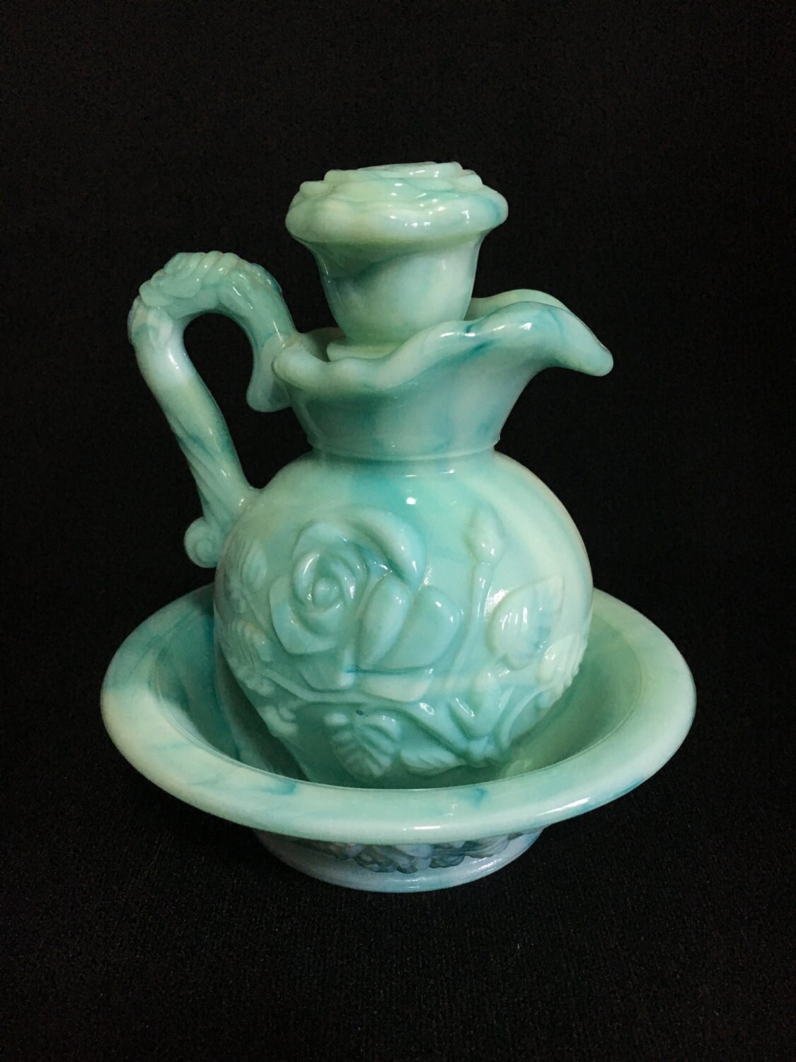 Vintage 1978 Avon Miniature Pitcher and Bowl in Bluegreen