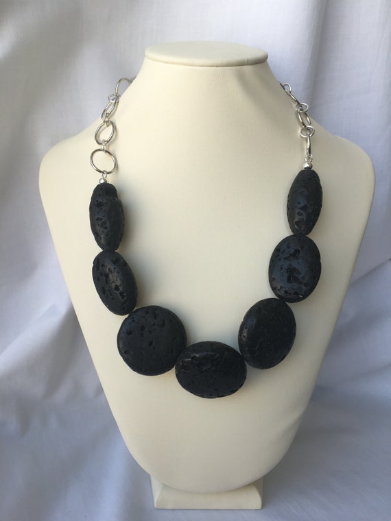 Lava Rock Necklace with Chains and a Toggle Clasp
