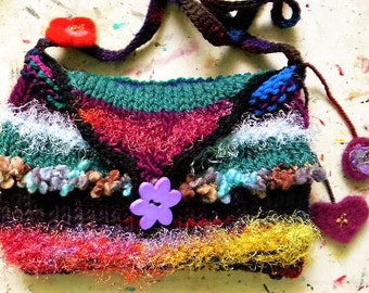 fairy bag, handbag, knitted bag, handmade in wool and wispy yarn, purse, knitted pouch, small bag
