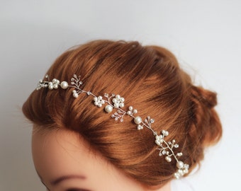 Wedding headband, Pearl Bridal headband, Pearl headband, Bridal headband, Bridal halo, Pearl hair vine, Bridal hair accessories