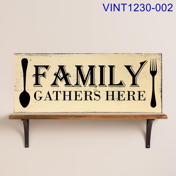 Download FAMILY GATHERS HERE Vintage Rustic Painted Wood Sign