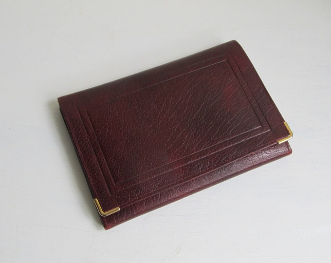 Burgundy leather wallet, mottled dark red / wine red / oxblood Montana Calf leather purse, travel document organiser made in England